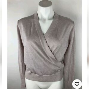 J. Crew Champagne Beige Shimmer Sparkle Faux Wrap Sweater M Lovely